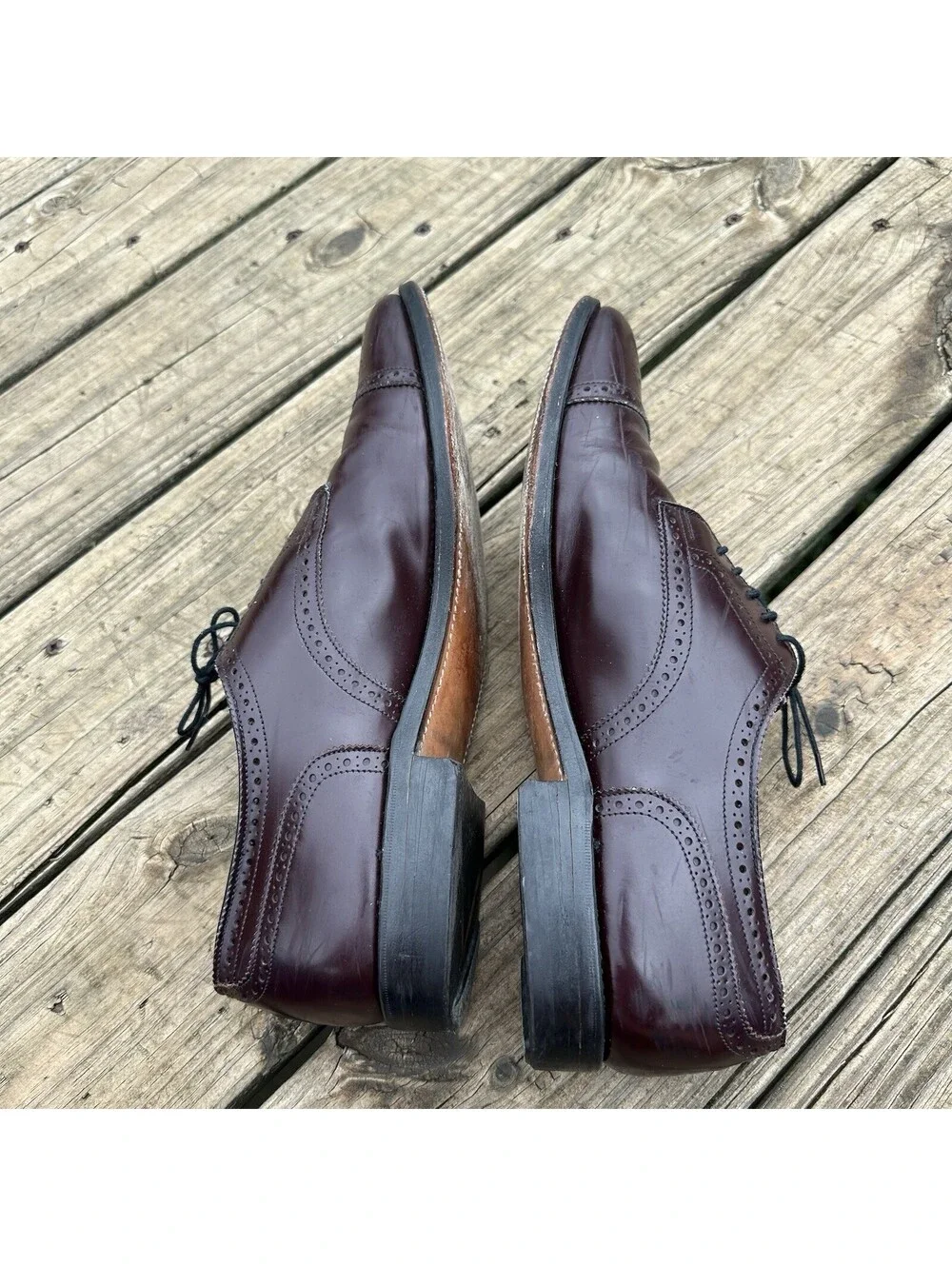 13D Allen Edmonds Sanford Leather Shoes, Burgundy Brown , Cap Toe USA 5237